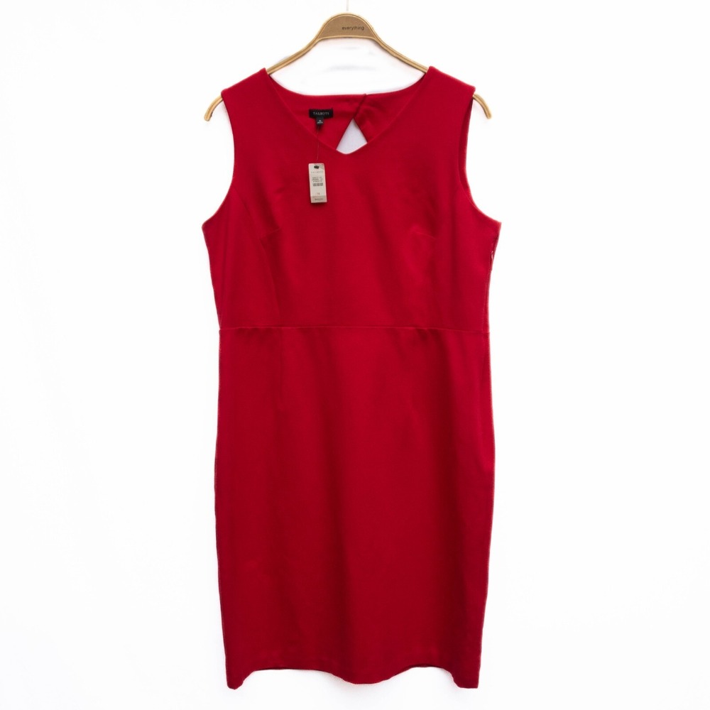Talbots Dress 16 True Red Stretch Sleeveless Sheath Cocktail Party Classic‎ Midi